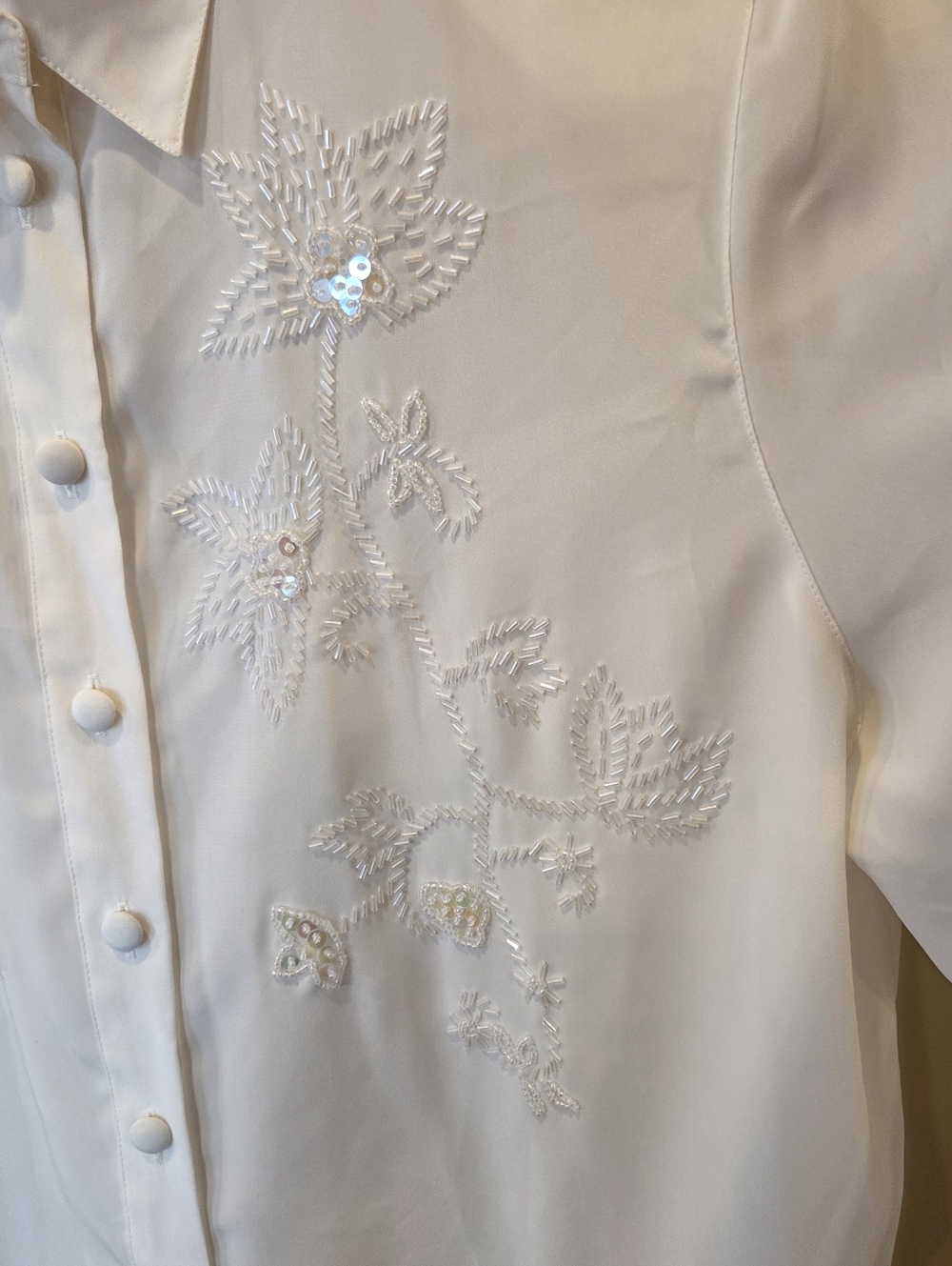 Vintage Worthington Beaded Sequin Blouse Off White NWT Size 18 90s Aesthetic - Picture 8 of 14